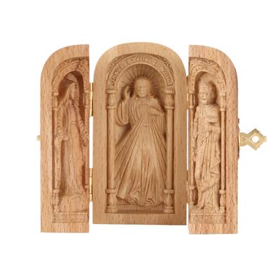 Catholic Sacramental Triple Open Box Ornament Hand Carved Portable Church Statue Christian Gifts