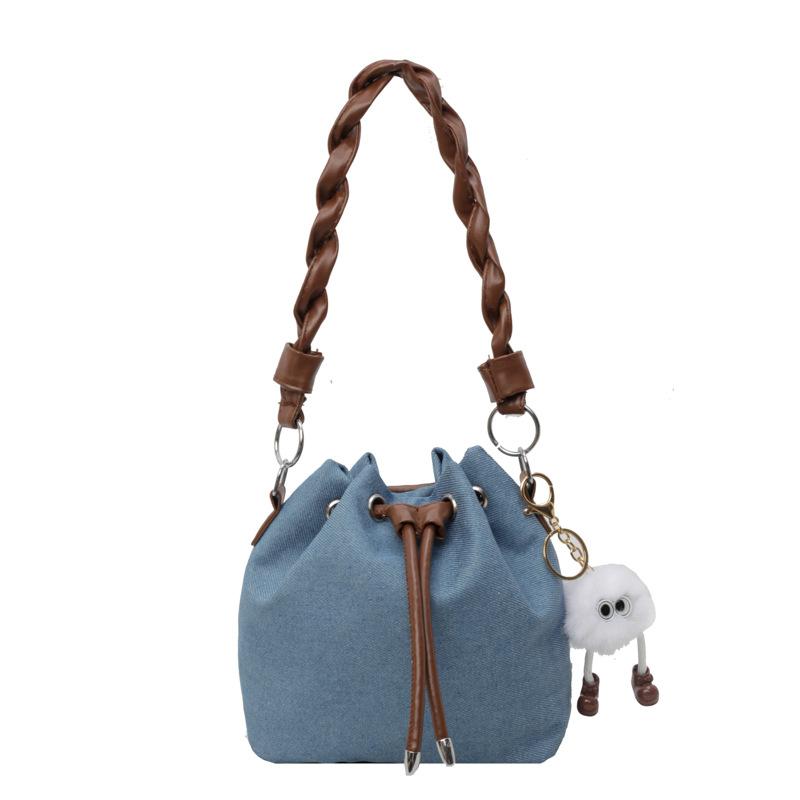 Denim bag shoulder messenger bag casual versatile portable bucket bag