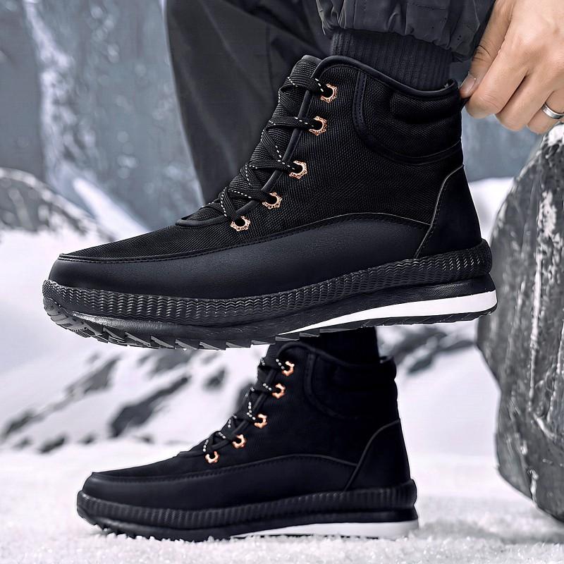 Mens Winter High-Top Cotton Boots Outdoor Warm Non-Slip Thick Sole Comfortable Casual Shoes