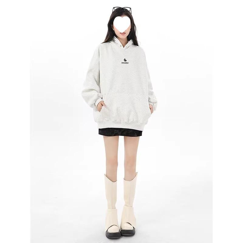 Women's American Style Retro Grey Hoodie - Spring & Autumn Casual Heavyweight Brand Sweatshirt Jacket