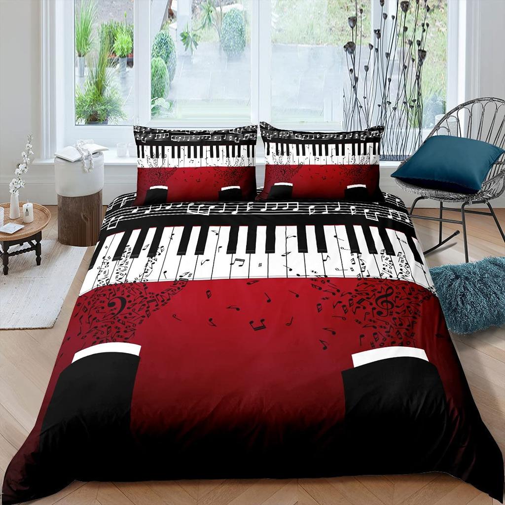 Vzor klavíru Povlak na přikrývku Klasická hudba Tematická 2/3dílná ložní souprava Hudební vzor Geometrický pruh Královský povlak na přikrývku