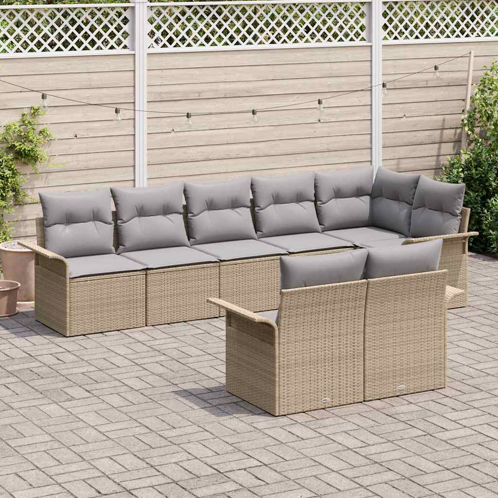 8 Piece Beige Garden Sofa Set with Cushions
