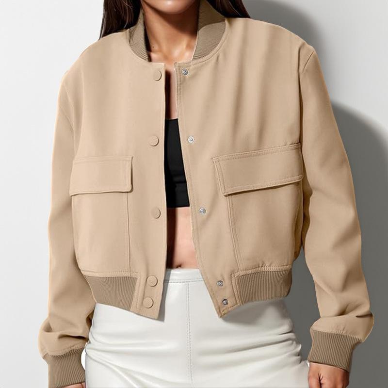 

Women Spring Autumn Casual Long Sleeve Solid Color Baseball Neck Jacket Coat with Pocket XXXL темно-синий