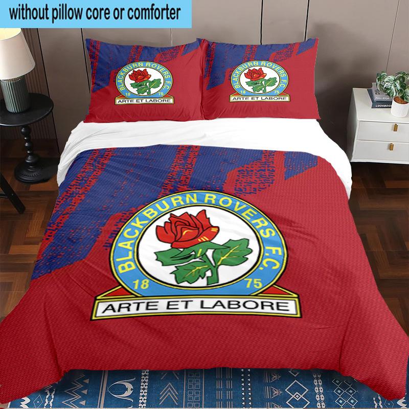 3PCS Blackburn Rovers Fc Crest Printed Bedding Set, Includes A Duvet Cover and Two Pillowcases for Bedroom, Suitable for All Seasons