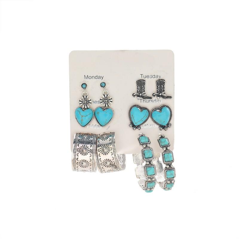 Elegant Floral Earrings Set With Turquoise Accents Lightweight Luxury Womens Jewelry Daily Wear Green