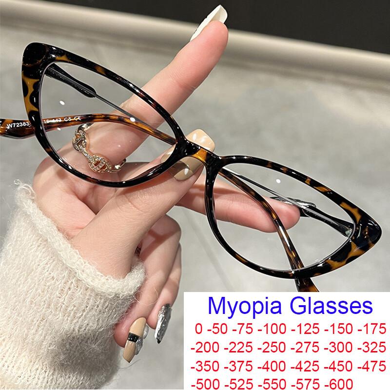 Sexy Leopard Cat Eye Myopia Glasses Women Anti Blue Light Optical Lenses Transparent Eyeglasses Prescription Nearsighted Glasses