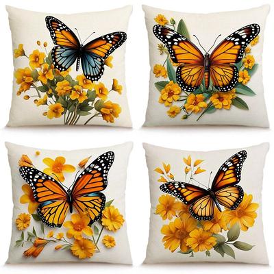 Yellow Art Butterfly Print Home Decor Pillowcase Bedroom Living Room Sofa Decoration Polyester Cushion Cover with Zipper