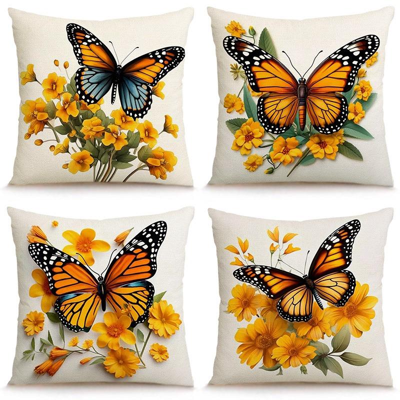 Yellow Art Butterfly Print Home Decor Pillowcase Bedroom Living Room Sofa Decoration Polyester Cushion Cover With Zipper