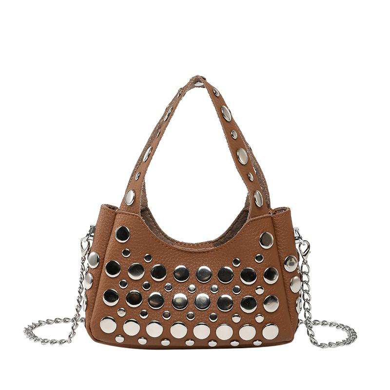 2025 Spring New Rivet Bag Korean Version of Fashion Shoulder Bag Niche Versatile Women's Trend Messenger Underarm Bag Pu