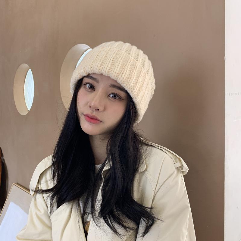 Korean-style slouchy hat for women, autumn and winter, plain thick woolen hat, large head circumference, makes the face look smaller, cold weather