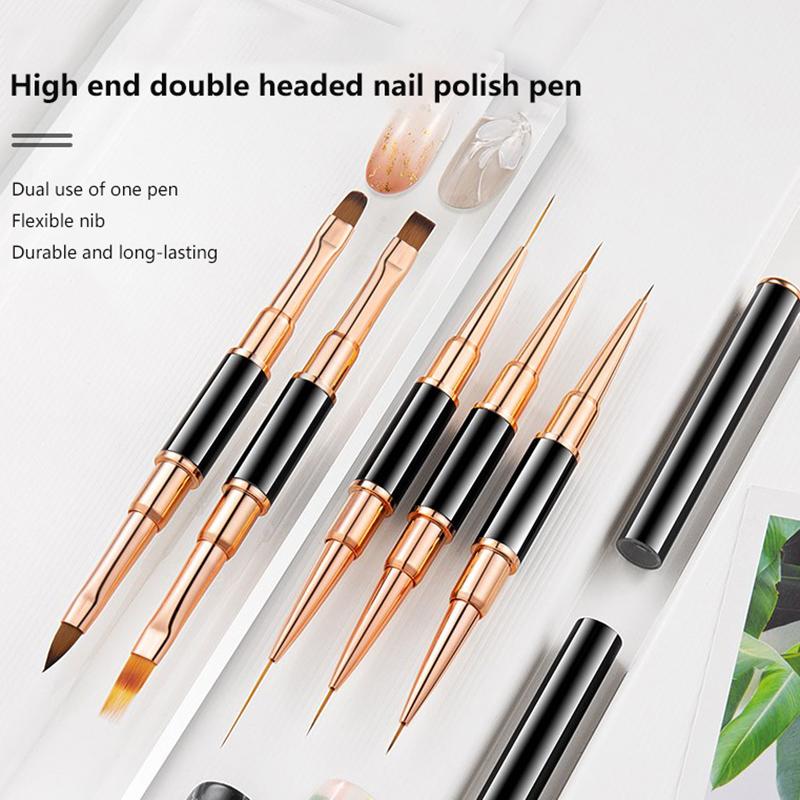 5Pcs/Set Double Headed Metal Nail Design Art Pen Detail Brush Nail Painting Construction Extension Manicure Tools Diy