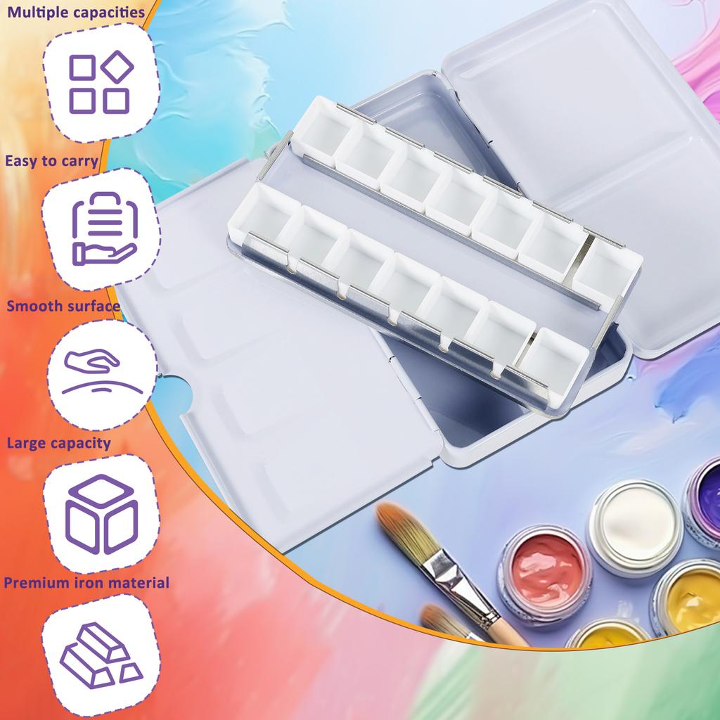 Empty Watercolor Palette with Full/Half Pans Fold-out Mixing Painting Tray-Portable Travel Watercolor Palette for Watercolor