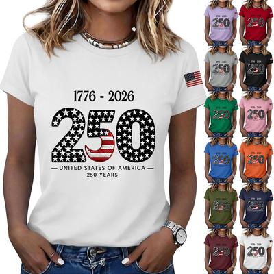 Women's Fashion Casual Printed Short Sleeve Round Neck Pullover Tops