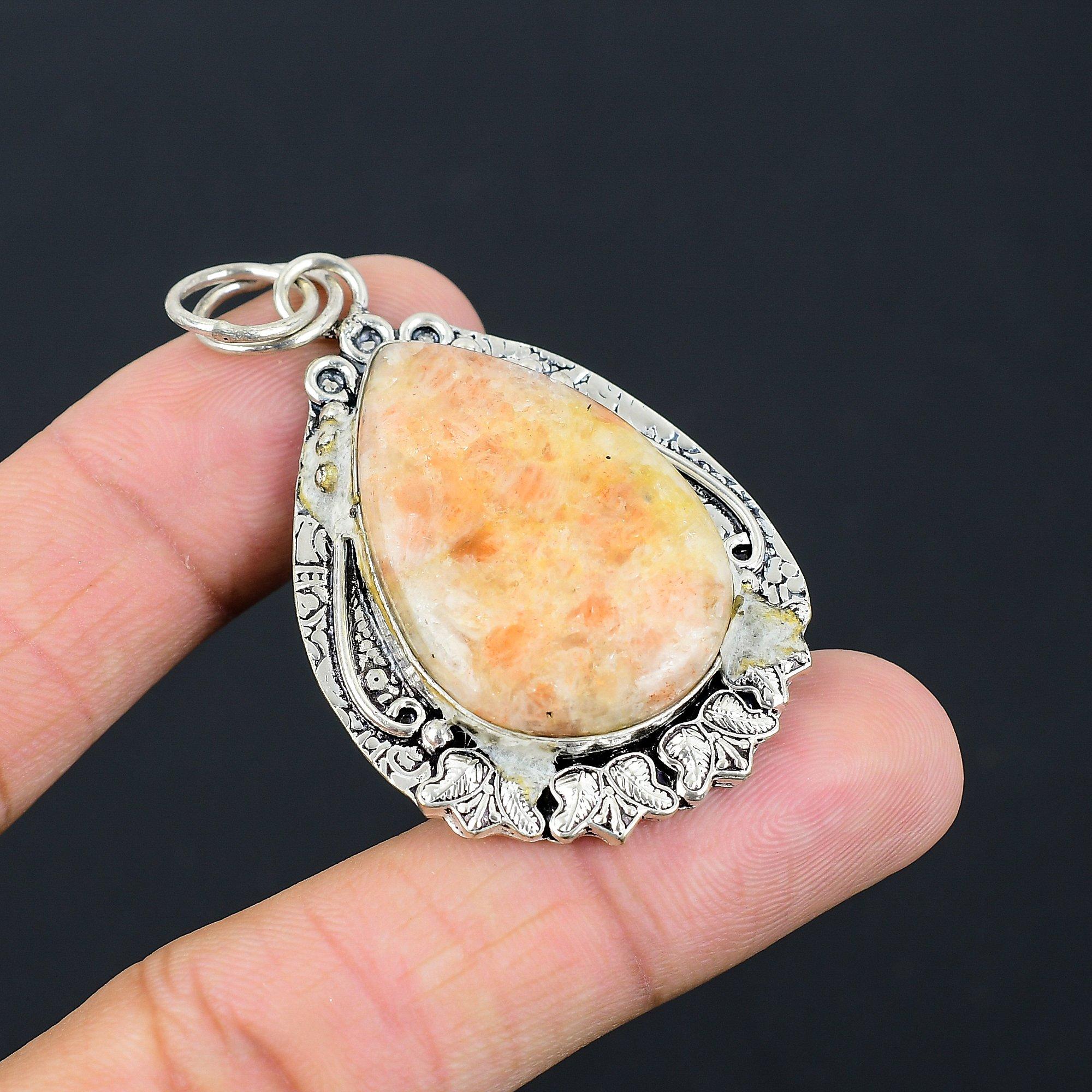 Natural Sunstone 925 Silver Sacral Chakra Handcrafted Daughter Pendant Jewelry