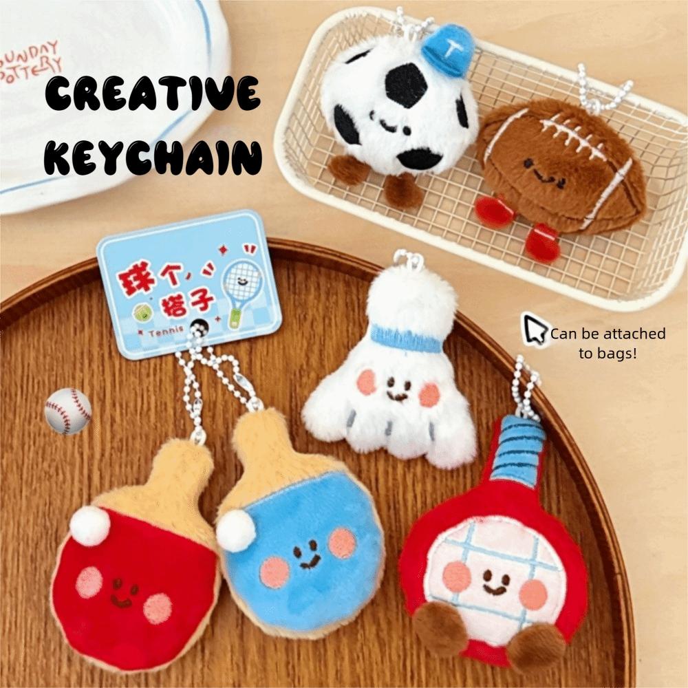 2Pcs/set Fashion Cartoon Racquet Keychain Plush Racquet Set Toy Pendant Bag Decoration Best Friend Pendant