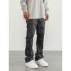 Black of Exit Heavy-Duty Patchwork Rivet Batik-Coated Micro-Flared Cargo Pants High Street Slim-Fit Long Pants for Men