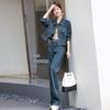 Women's Denim Suit: Spring & Autumn 2025 Fashionable Two-Piece Set with Wide-Leg Pants & Cropped Jacket.