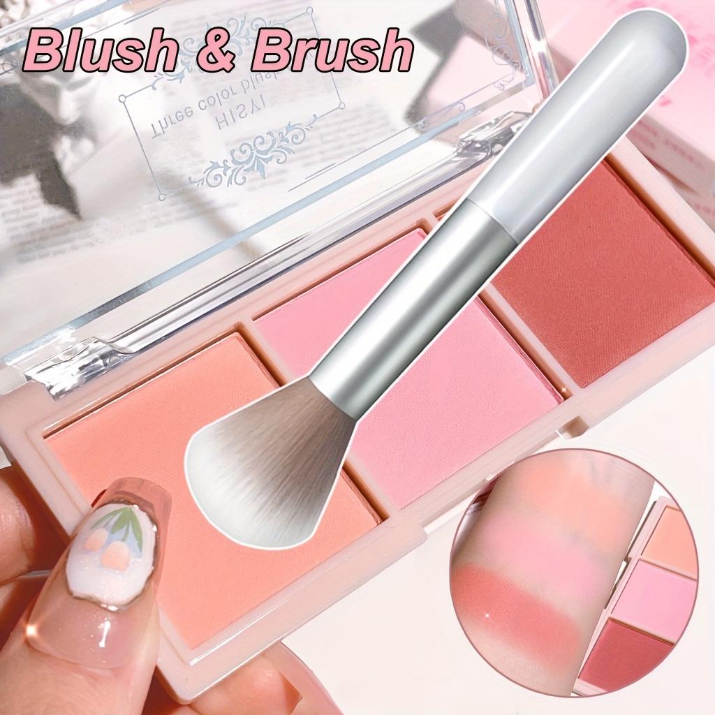 1Set Three-color Blush + Blush Brush, Nude Makeup Natural Matte Milk Tea Color Lasting Rouge, Makeup Blush Palette