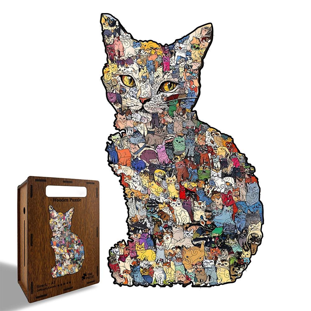 New DIY Wooden Irregular Shaped Puzzle with Cat Design - Children s Educational Toy Decorative Painting Puzzle Ornament
