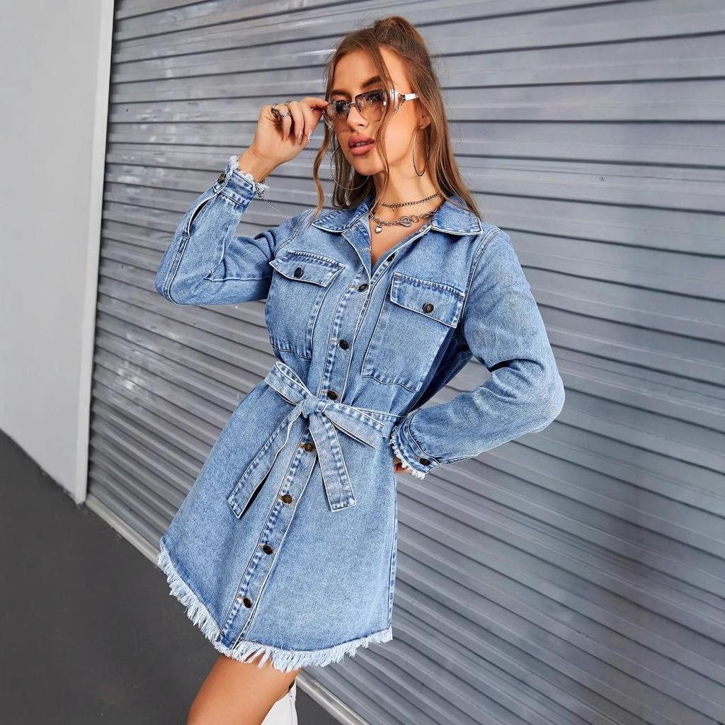 Women's European & American Retro Slimming Long Sleeve Denim Dress