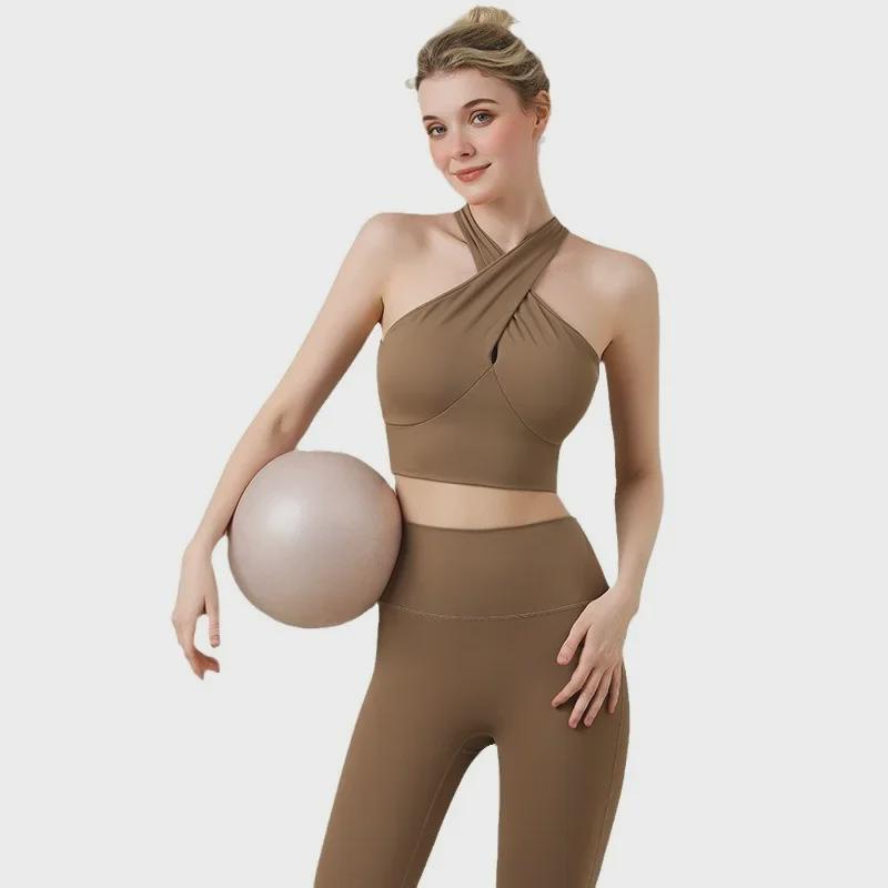 Stoßfester Sport-BH für Damen mit gekreuzten Trägern – Sexy Rücken, geraffte Passform, Yoga-Weste