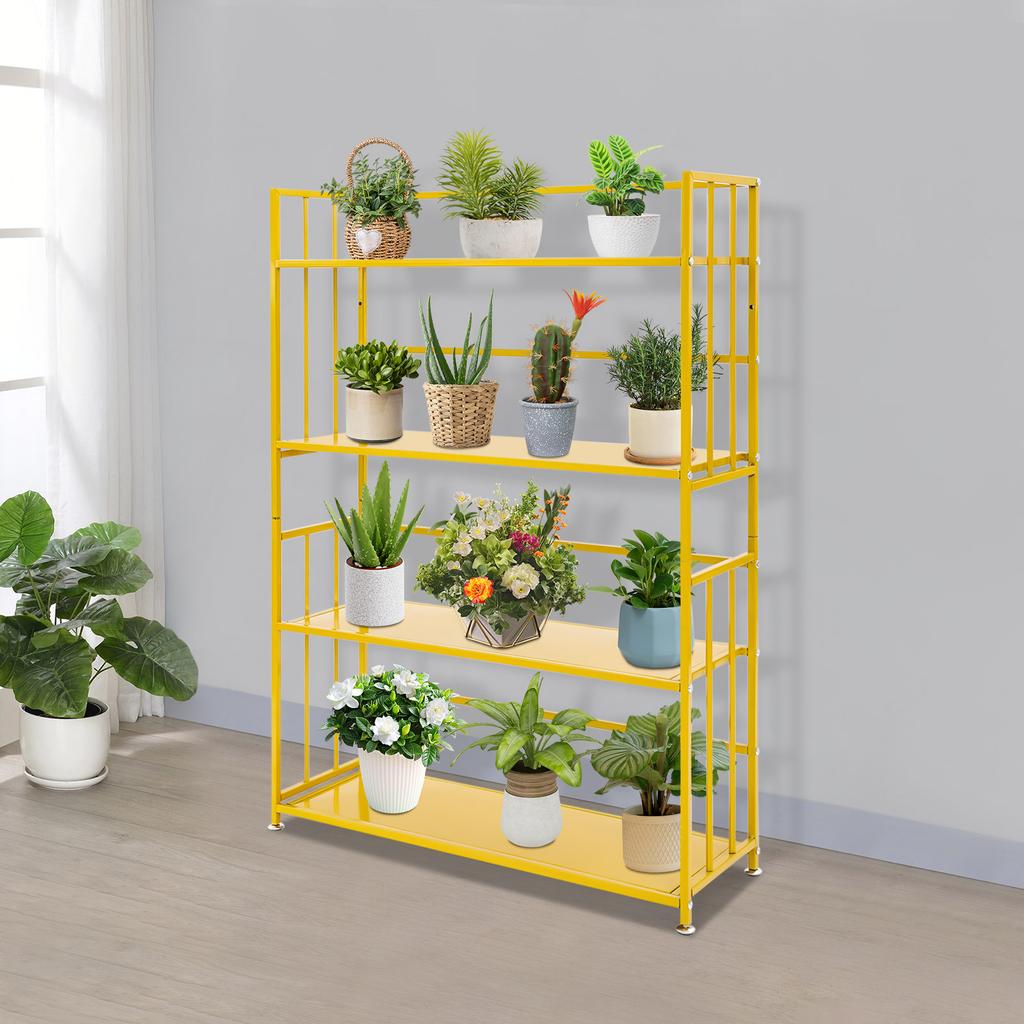 Modern 4-Tier Book Storage Rack, Golden Iron Book Shelf, Holds 220 Lbs, Organize Books & Display Decor, Sturdy Metal Bookcase