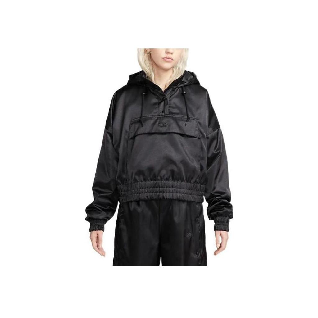 Nike Printed Letter Hooded Long-Sleeve Jacket Women Jackets Black DV8083-010