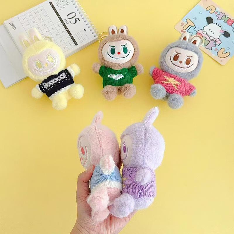 Creative Cartoon La Bubu Plush Clothing Toy Keychain Car Backpack Hanging Pendant Keyring Couple Accessories Decorative Gifts