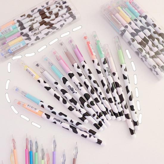 10 pz 0.38mm Penne Gel Impugnatura Comoda Portatile Inchiostro Uniforme Creativo Scrittura Liscia Multicolor Design Della Mucca Firma Penne Forniture Per Ufficio