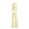 Women's Casual Sweet Set Summer Solid Color Striped Vest and Loose Pants Set with Lace-Up Closure