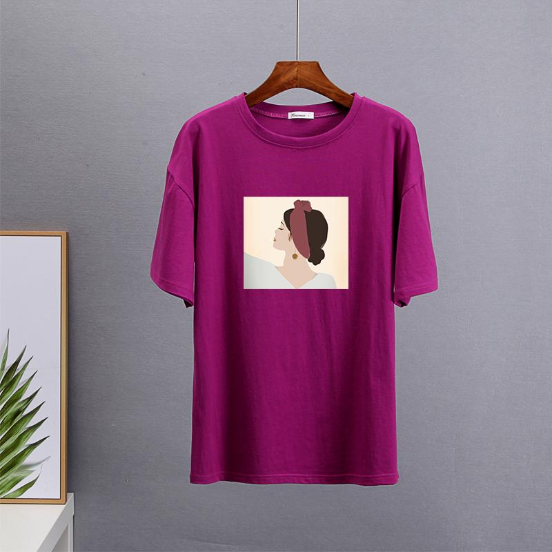 Hirsionsan Vintage Printed T Shirt Women Summer Chic Tees 100% Cotton Elegant Jumper Clothes Oversized Casual Pullover Top