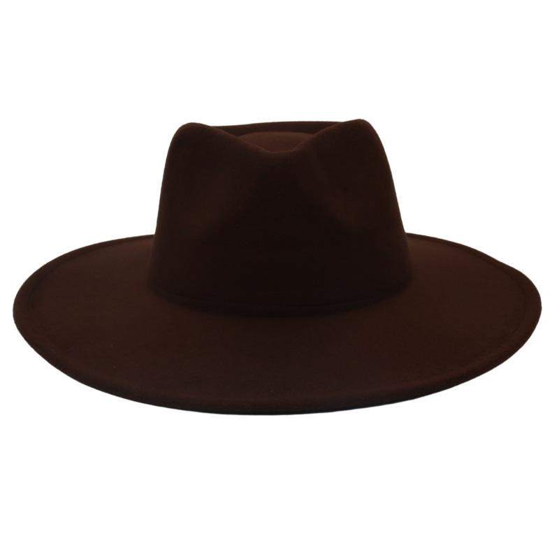 Big Brim Top Hat Women'S Coat With Hat Felt Hat Solid Color Cashmere Jazz Hat