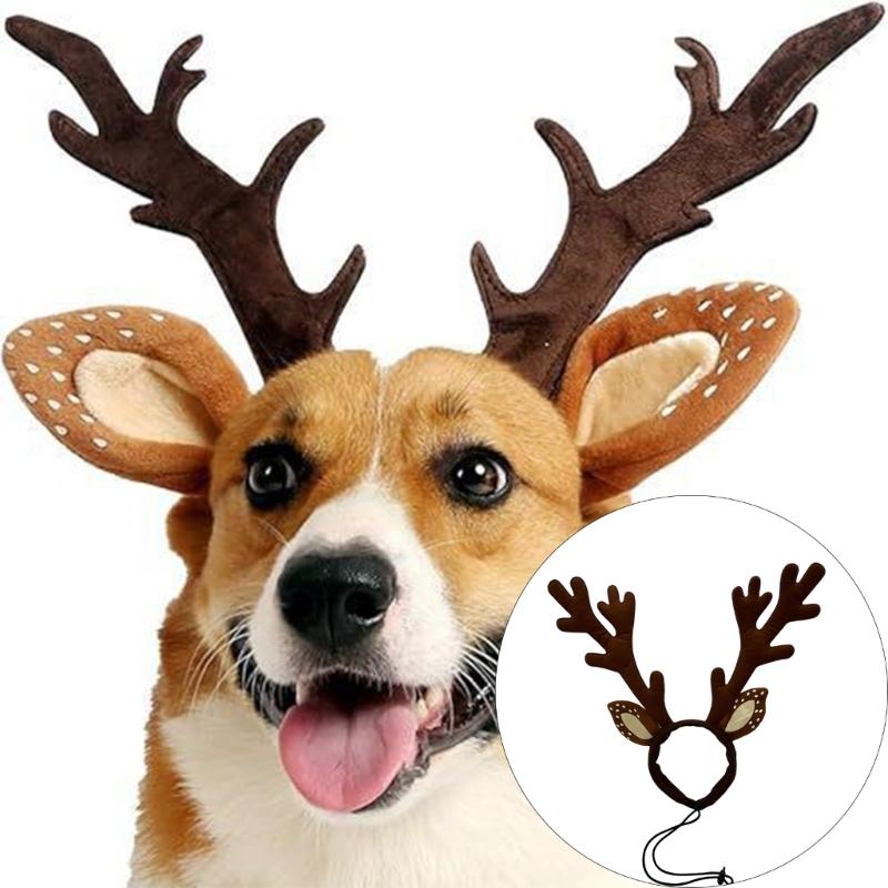 Christmas Pet Antler Headbands For Small Media Dog Cats Soft Costumes Party Decoration Photo Shoot Accessory