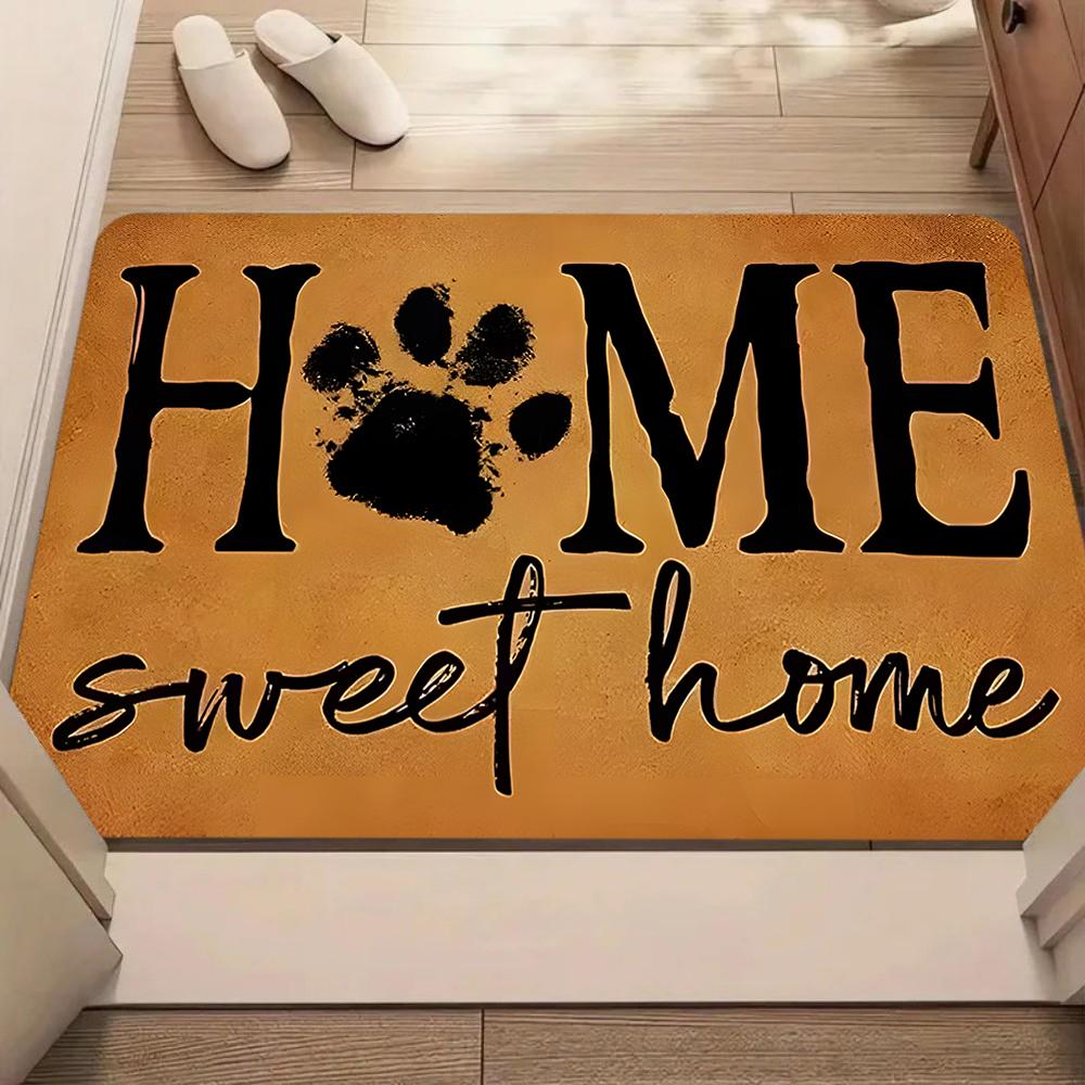 Pet Lover Paw Print Door Mat Home Sweet Home Funny Quote Love Pattern Non-Slip Entrance Mat Decorative House Floor Area Rug