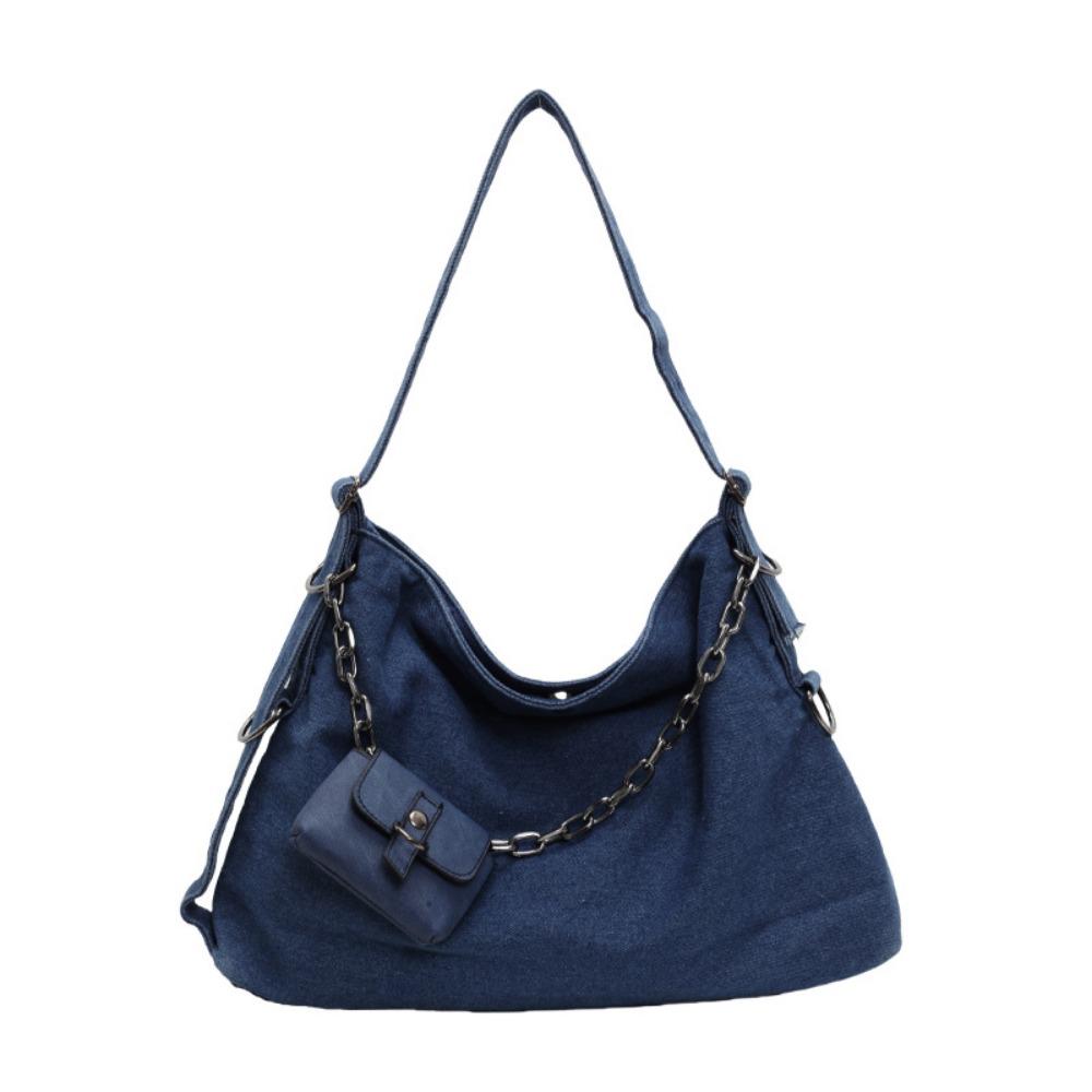 Large Capacity Denim Shoulder Bag Korean Style Handheld Tote Bag Women's Chain Crossbody Bag Women
