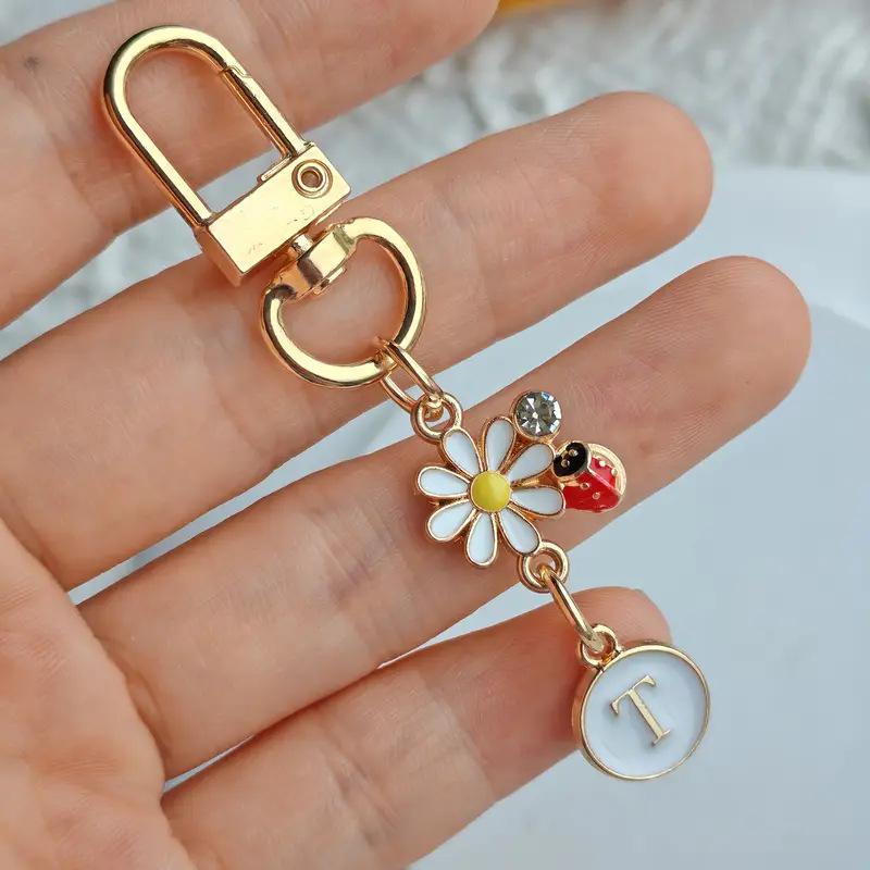 Ladybug A-Z Alphabet Pendants Keyring Initials 26 Letters Keychains Handbag Ornaments Diy Girls Kids Jewelry Gifts