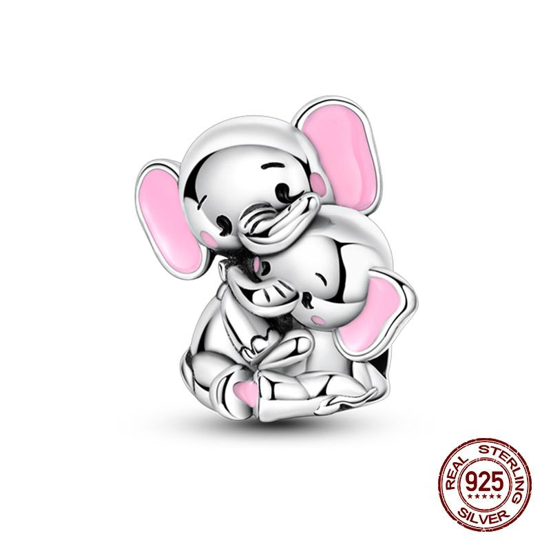 

Шарм Медный Розовый Обнимающиеся Слоны Мать и Дочь Бусины Шарм Подходит для Оригинального Шарм-Браслета Ожерелья Бусины DIY Ювелирные Изделия