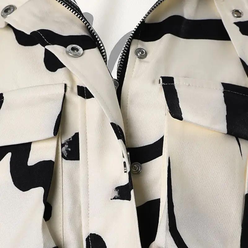 Móda Jaro Podzim Ženy Geometrické Bundy Potisk Dlouhý rukáv Knoflík Bunda Kabát Dámské Svrchní oděvy pro volný čas
