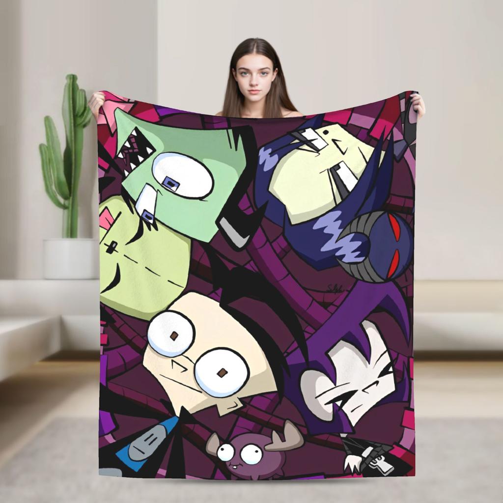 Warm Soft BlanketKids Travel Invaders Zims Gir Throw Blanket Flannel Bedspread For Couch Chair Sofa Bed Print Sofa Bed Cover