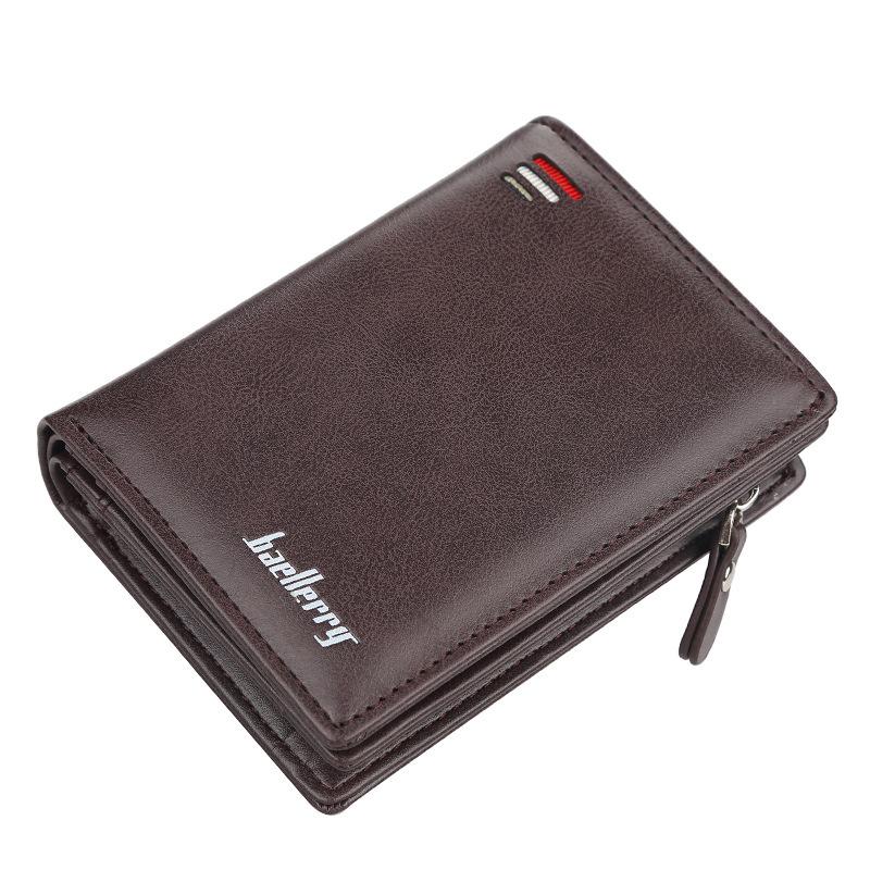 

Baellerry Men s Retro Short Wallet with Multi-Card Slots, Buckle, Zipper, and Ticket Holder кофейный