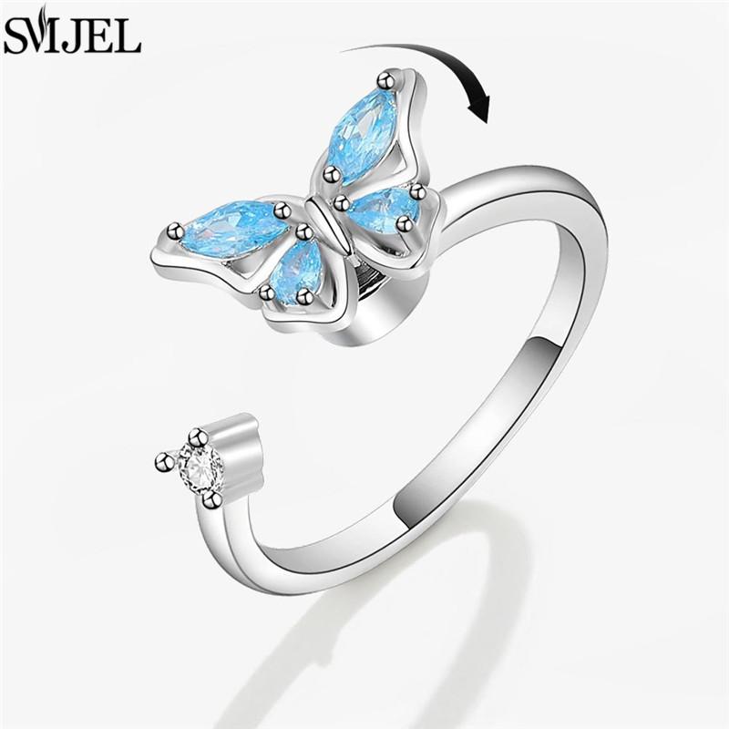 Anelli Antistress Ansia Fidget per Donna Multipli Cristallo Fiore Sole Cuore Metallo Spinner Anello Rotante Gioielli da Matrimonio