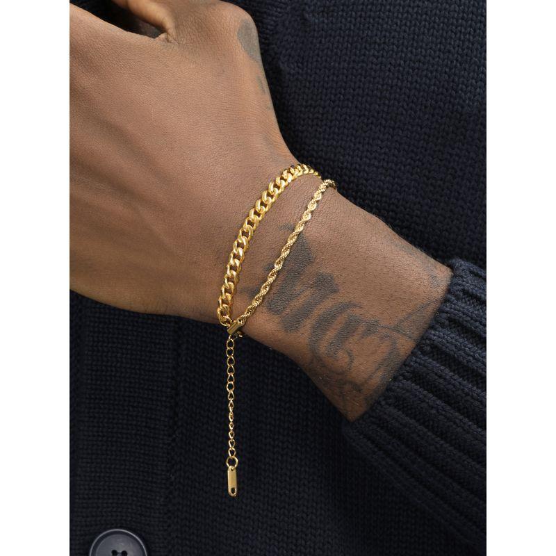 

GRGR 18K Gold Cuban Cable Stitch Twin Bracelet Men s and Women s Hip Hop European and American Style Popular Double-Layer Bracelet Couple Same Style 18Cm+4Cm Extension Chain