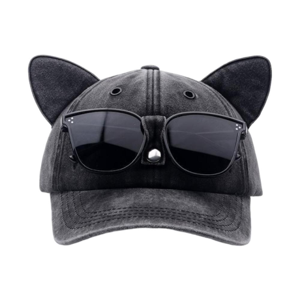 Cute Cat Ears Baseball Cap Breathable Duck Tongue Cap Fashion Sunshade Cap with Sunglasses  Travel