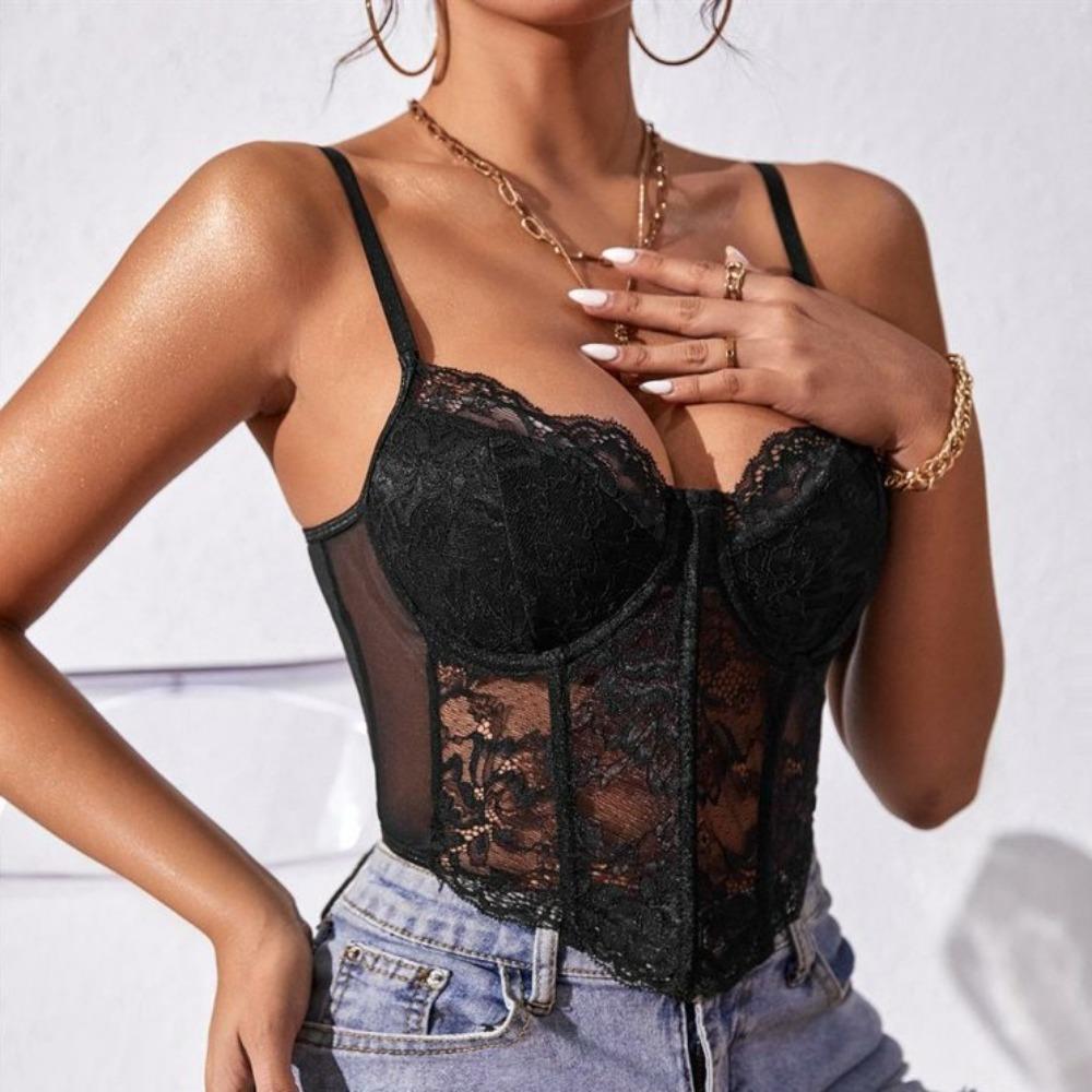 Schmal geschnittenes Spitzen-Camisole Ärmellose Crop Tops Mode Spitzenkorsett Reisen
