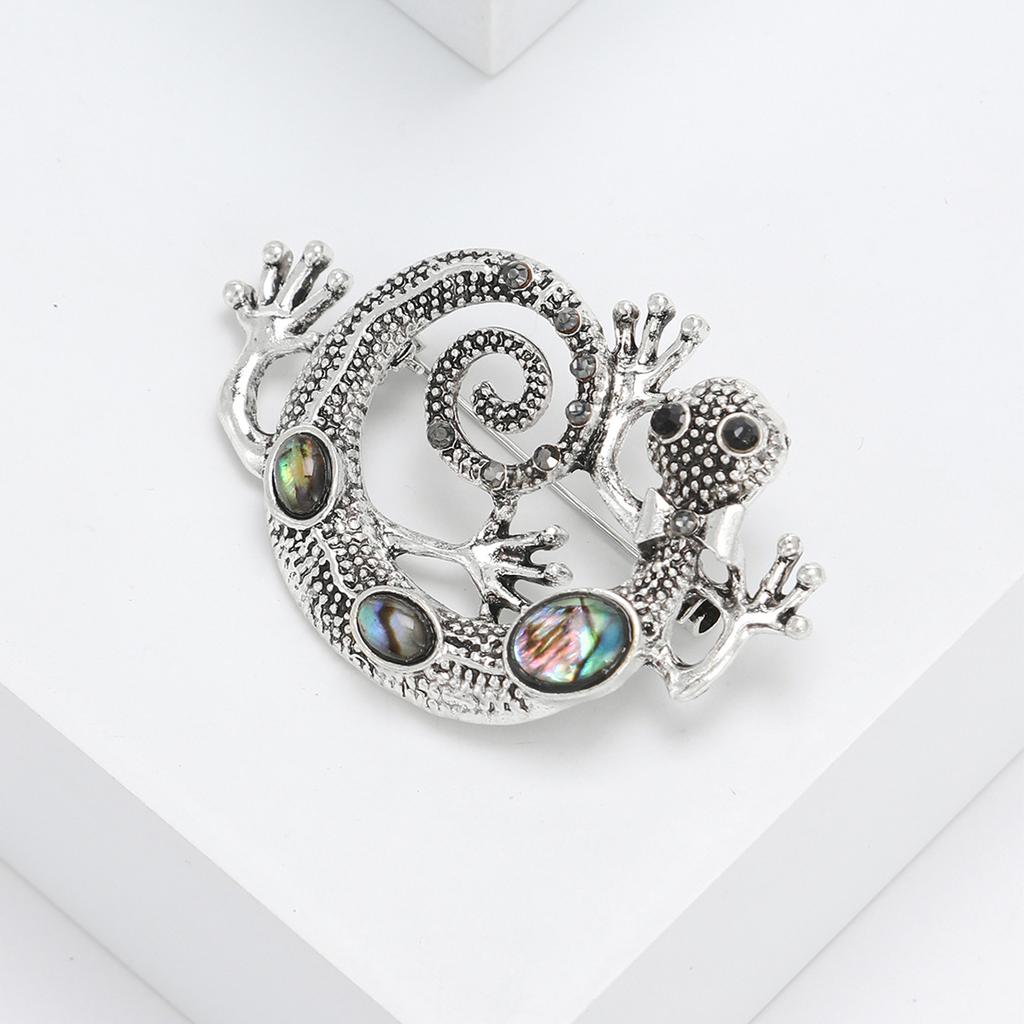 Vintage Personalized Lizard Gecko Brooch Pin, High-End Shell Animal Brooch Collar Pin Jewelry