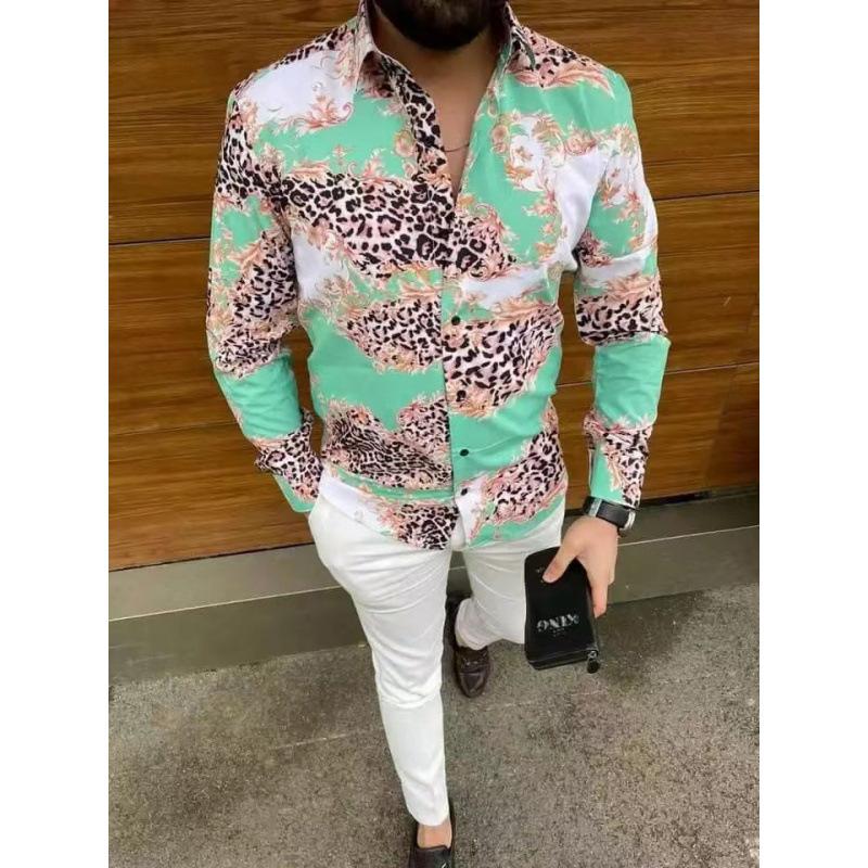 

Мужская модная рубашка с длинным рукавом и принтом, приталенная рубашка 6XL