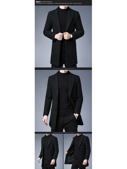 Men's 2025 Mid-Length Slim Wool Trench Coat - Stylish, Solid Color Lapel Overcoat