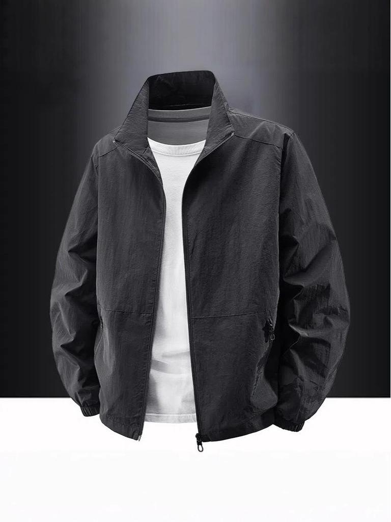 Chaqueta Impermeable Cortavientos para Hombre con Cuello Alto, Abrigo Casual de Talla Grande Estilo Americano Workwear para Exteriores para Primavera y Otoño
