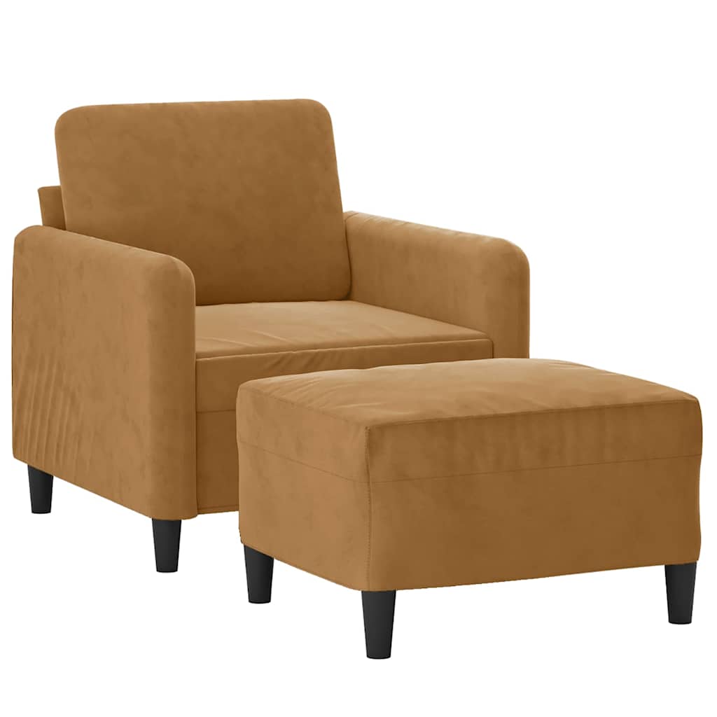 Vidaxl Fotel Z Podnóżkiem, Brązowy, 60 Cm, Obity Aksamit