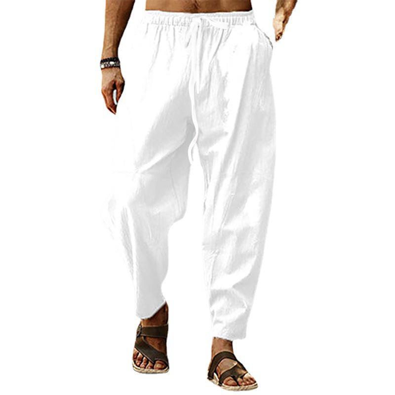 2023 Summer Men's Hip Hop Breathable Cotton Linen Loose Casual Pants